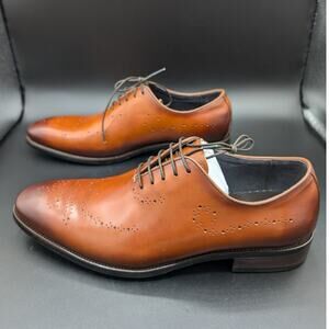 Carrucci Shoes Mens 9.5 Perforations Cognac Leather Burnished 2 tone Oxford
